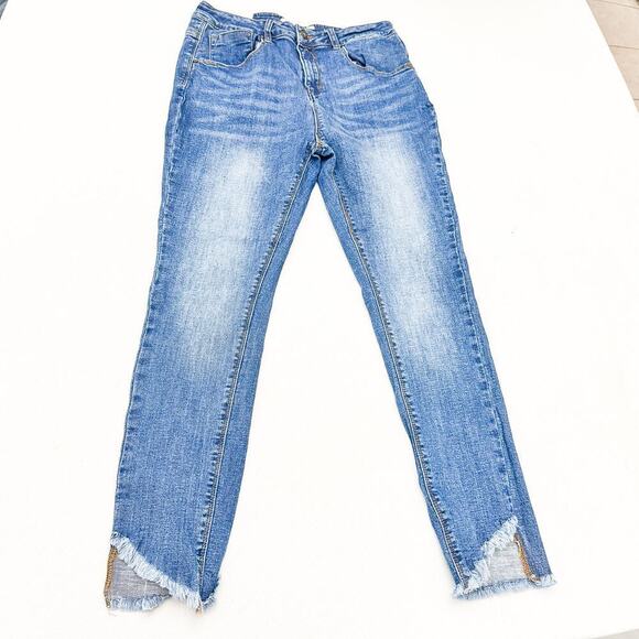 A Loves A High Rise Ankle Skinny Dark Wash Denim Jeans Raw Hem Size 31 NWT - Picture 2 of 10